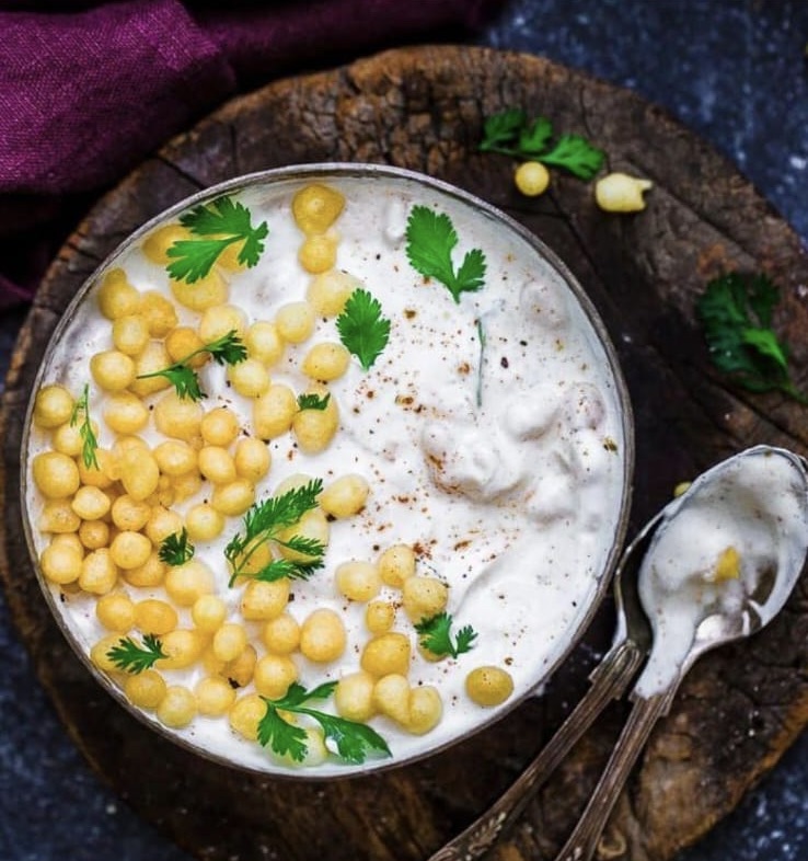 Raita topped with boondi and herbs
